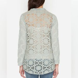 Johnny Was Eyelet Cut Out Embroidery  Blouse In Green Sage Size XL